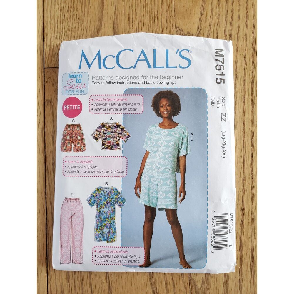 McCall's M7515 Sewing Pattern Size L-XL-XXL Loungewears New Uncut